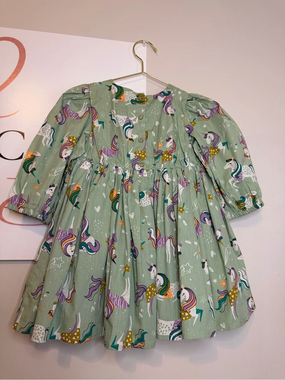 Girls' Mint Green Unicorn Print Dress